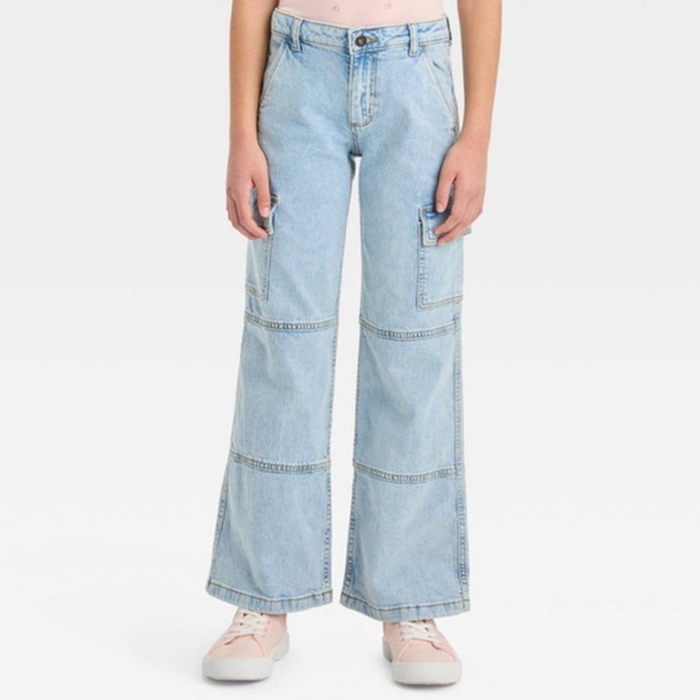 Art Class Girls’ Mid Rise Wide Leg Cargo Jeans - Light Wash 10 - Picture 3 of 3